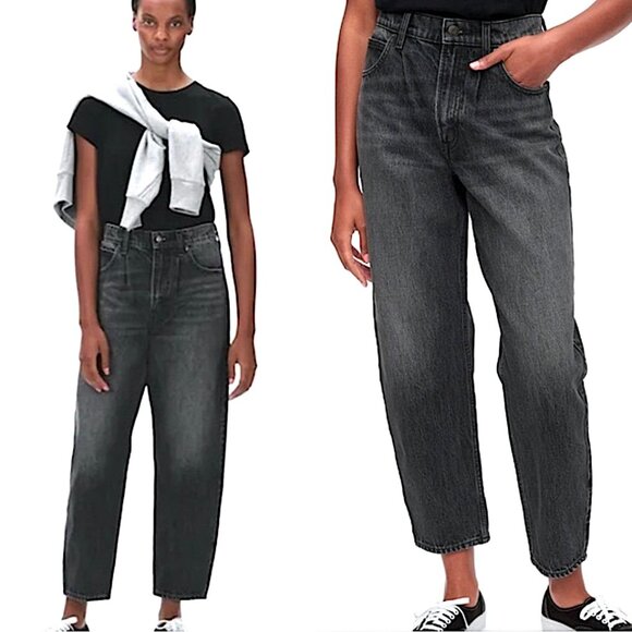 GAP High Rise Barrel Leg Rigid Denim Jeans in Deep Gray - Picture 1 of 16